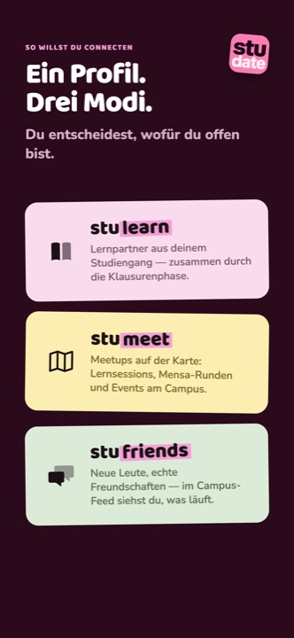 Ein Profil, drei Modi: stulearn, stumeet, stufriends
