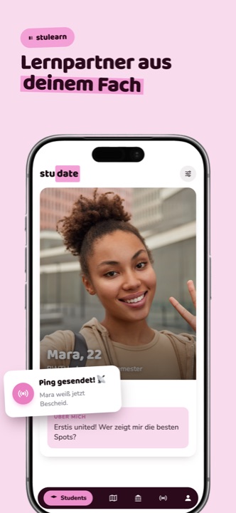 Lernpartner aus deinem Fach: Swipe-Karte einer Studentin