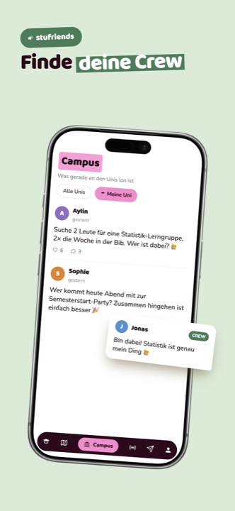 Finde deine Crew: der Campus-Feed